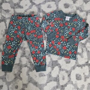 Hanna Andersson Long John Pajama Set Poinsettia Patch 100% Organic Cotton 2T